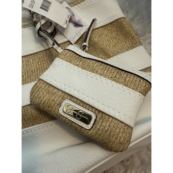 NWT Jessica Simpson Aroa Straw White Tote Bag Purse Matching Coin Pouch - Picture 4 of 10